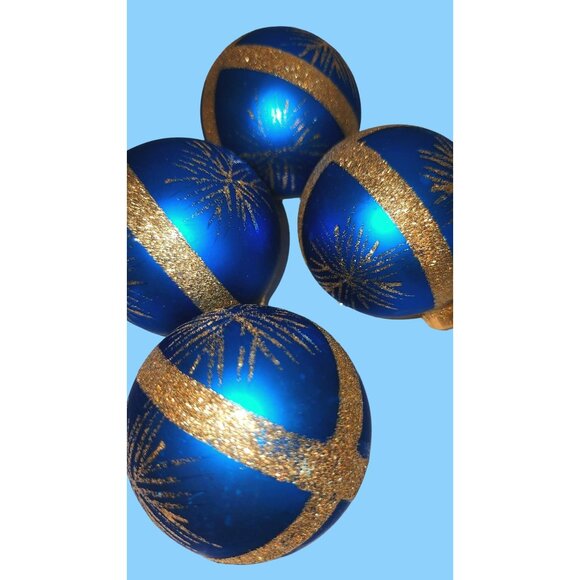 Set Of 5 Blue & Gold Glitter Christmas Ornaments - Picture 6 of 11